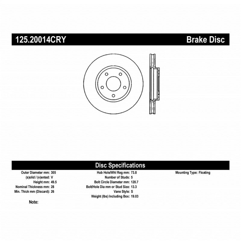 Stoptech 98-03 Jaguar XJ8 Front Premium High Carbon CRYO-STOP Rotor