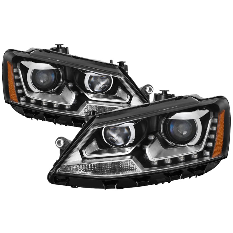 SPYDER xTune Volkswagen Jetta 11-14 Halogen Model Only DRL Projector Headlights – Black PRO-JH-VJ11-DRL-BK