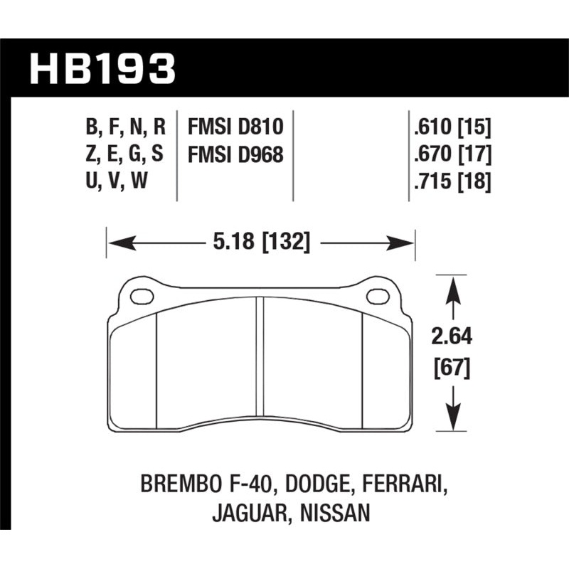 Hawk Performance Hawk DTC-80 03-06 / 08-09 Dodge Viper / 88-92 Ferrari F40 / 95-97 F50 Race Brembo Brake Pads