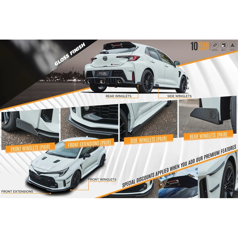 Flow Designs Full Lip Splitter Set Gloss Black – Toyota GR Corolla